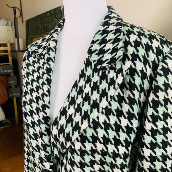 Vintage Size 14P Houndstooth Blazer Jacket Black Off White Mint Green Career - Picture 11 of 12